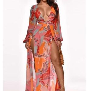 Floral Print Double Slit Dress